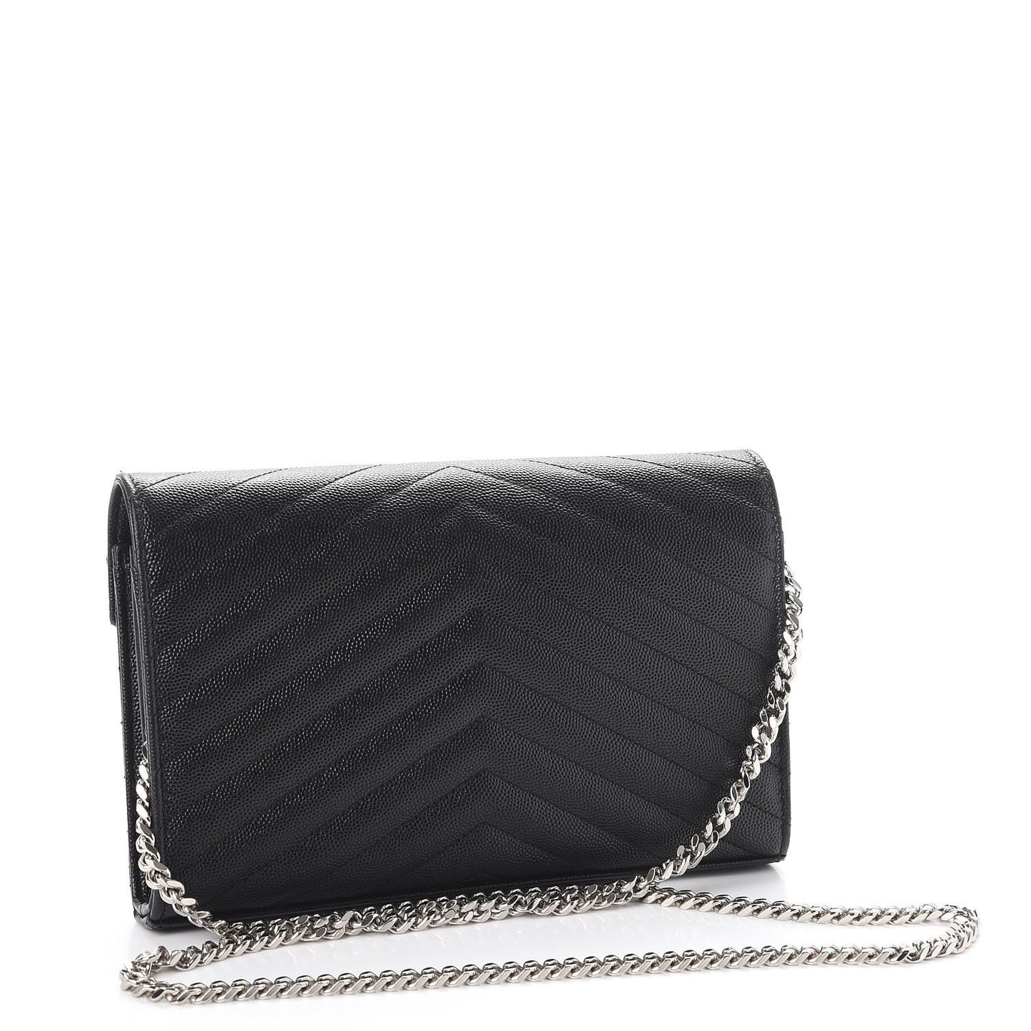 Grain De Poudre Matelasse Chevron Monogram Chain Wallet Black