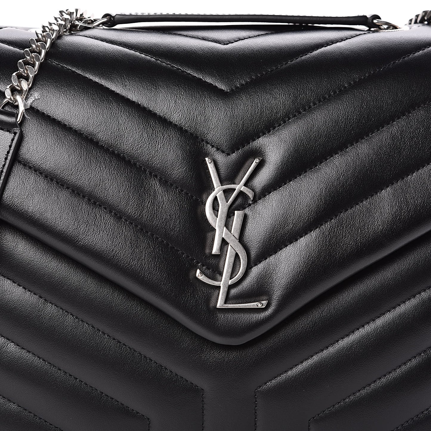 Calfskin Y Quilted Monogram Medium Loulou Chain Satchel Black