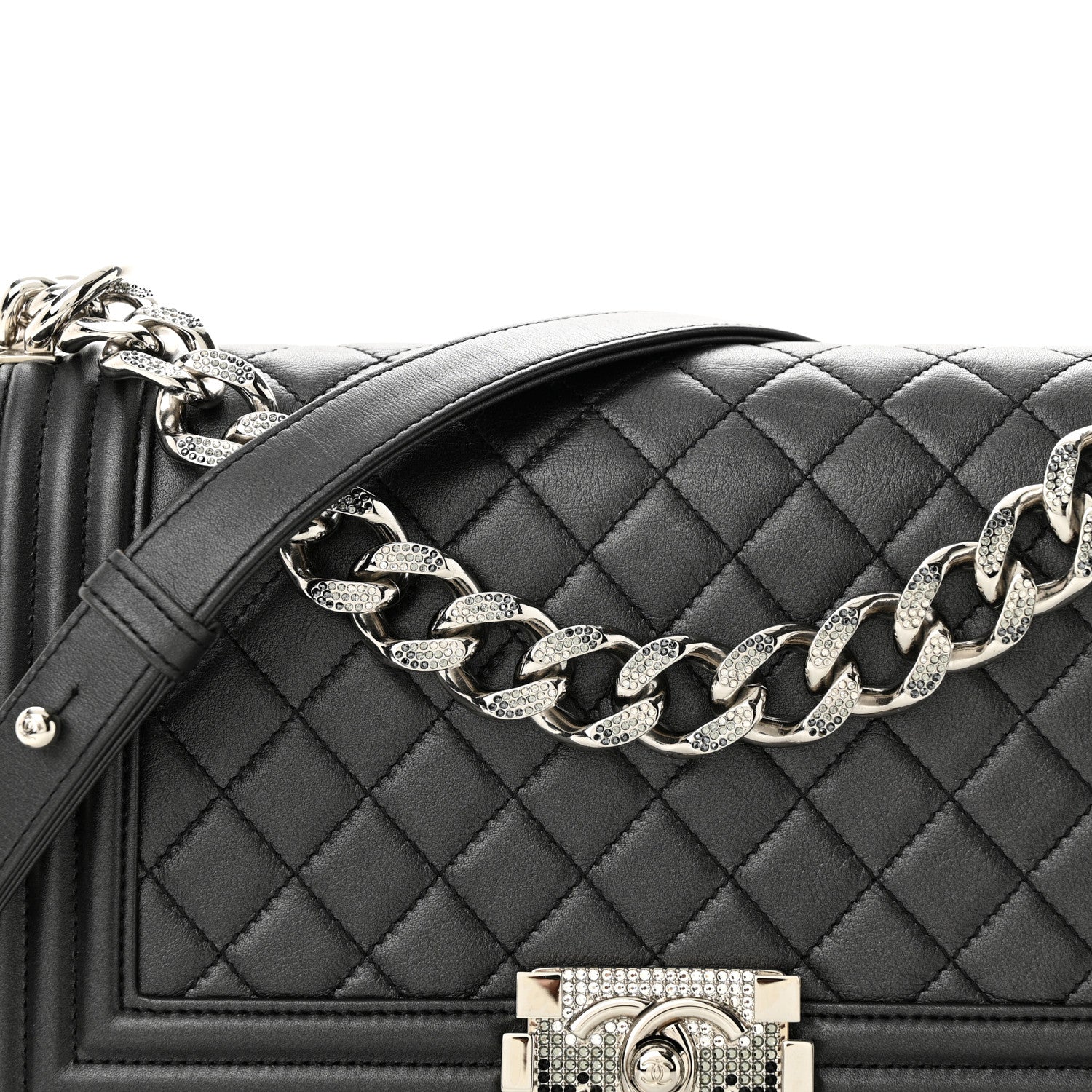 Chanel Lambskin Quilted Gradient Crystal Medium Boy Flap Black 8 of 10