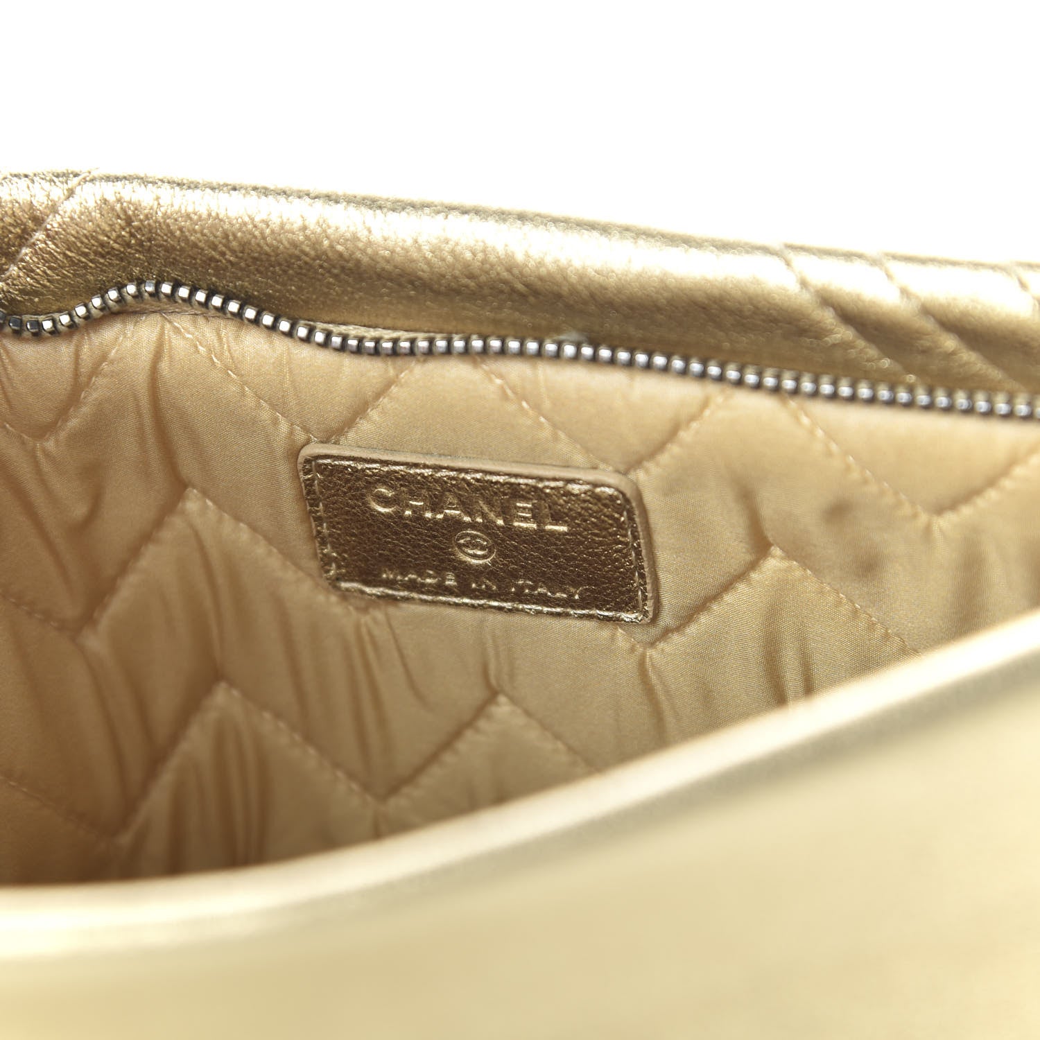 Chanel Metallic Calfskin Chevron Quilted CC Beauty Clutch Gold 8 of 10