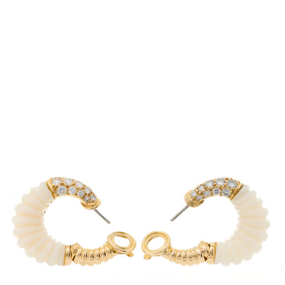 Van Cleef & Arpels 18K Yellow Gold Diamond White Coral Creole Hoop Earrings 4 of 5