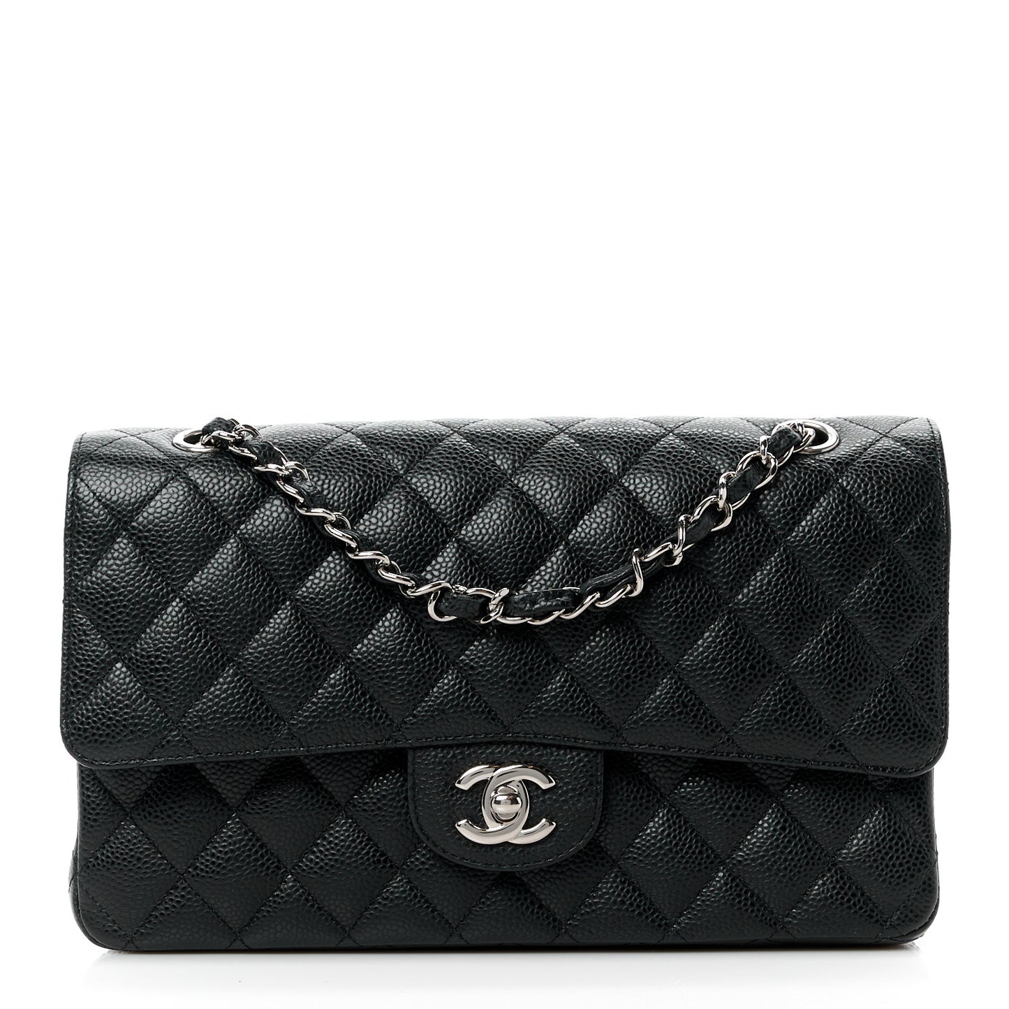 Caviar Quilted Medium Double Flap Black