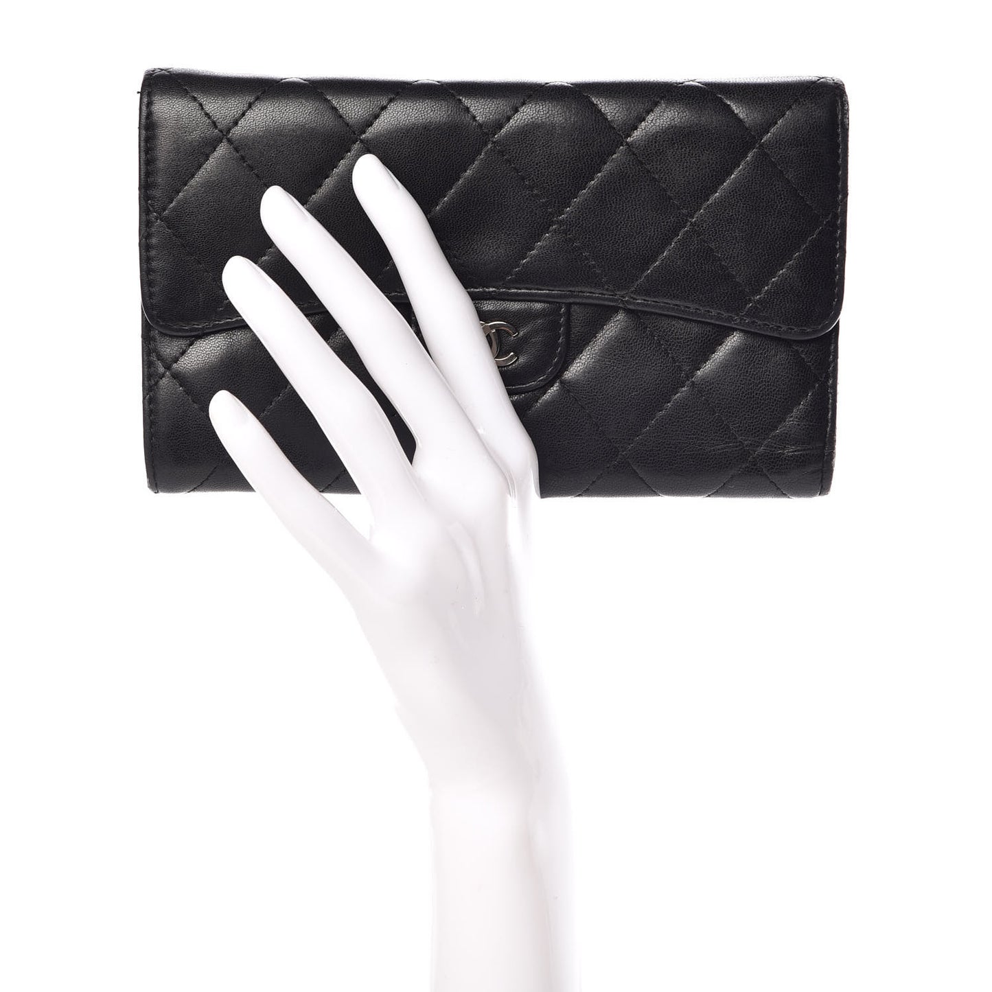 Lambskin Quilted Large Flap Wallet Black