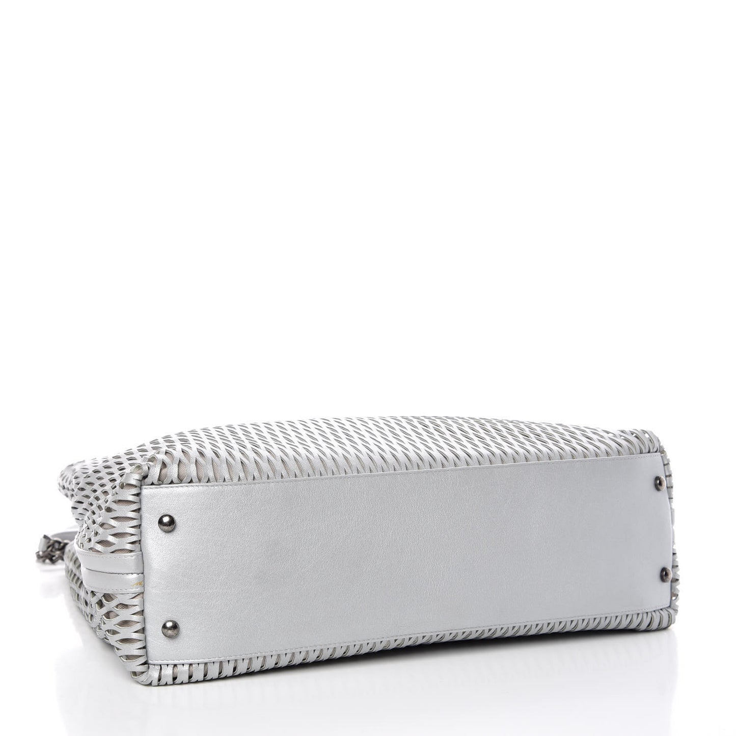Calfskin Laser Cut Perforated CC Tote Silver