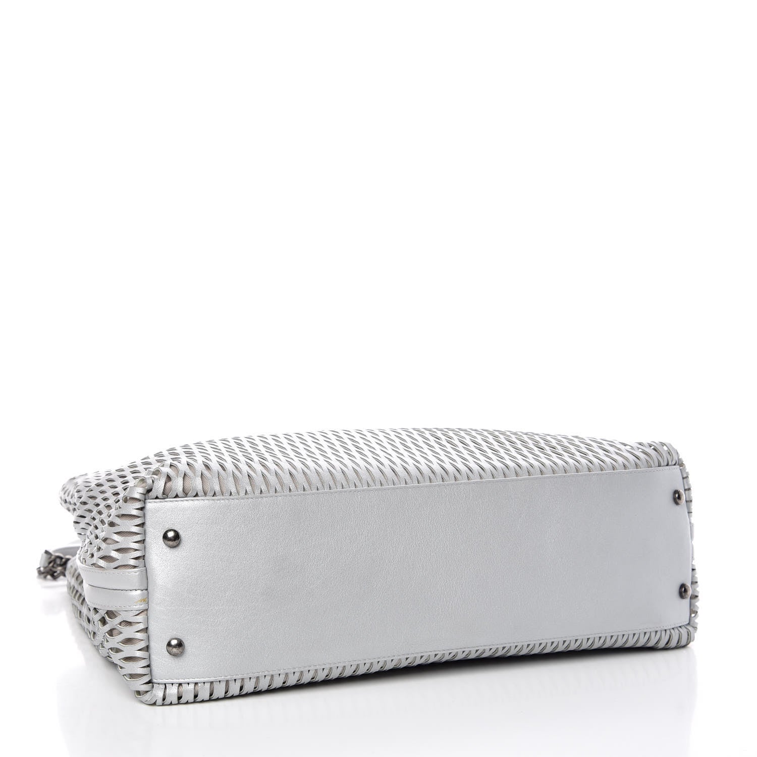 Chanel Calfskin Laser Cut Perforated CC Tote Silver 4 of 10