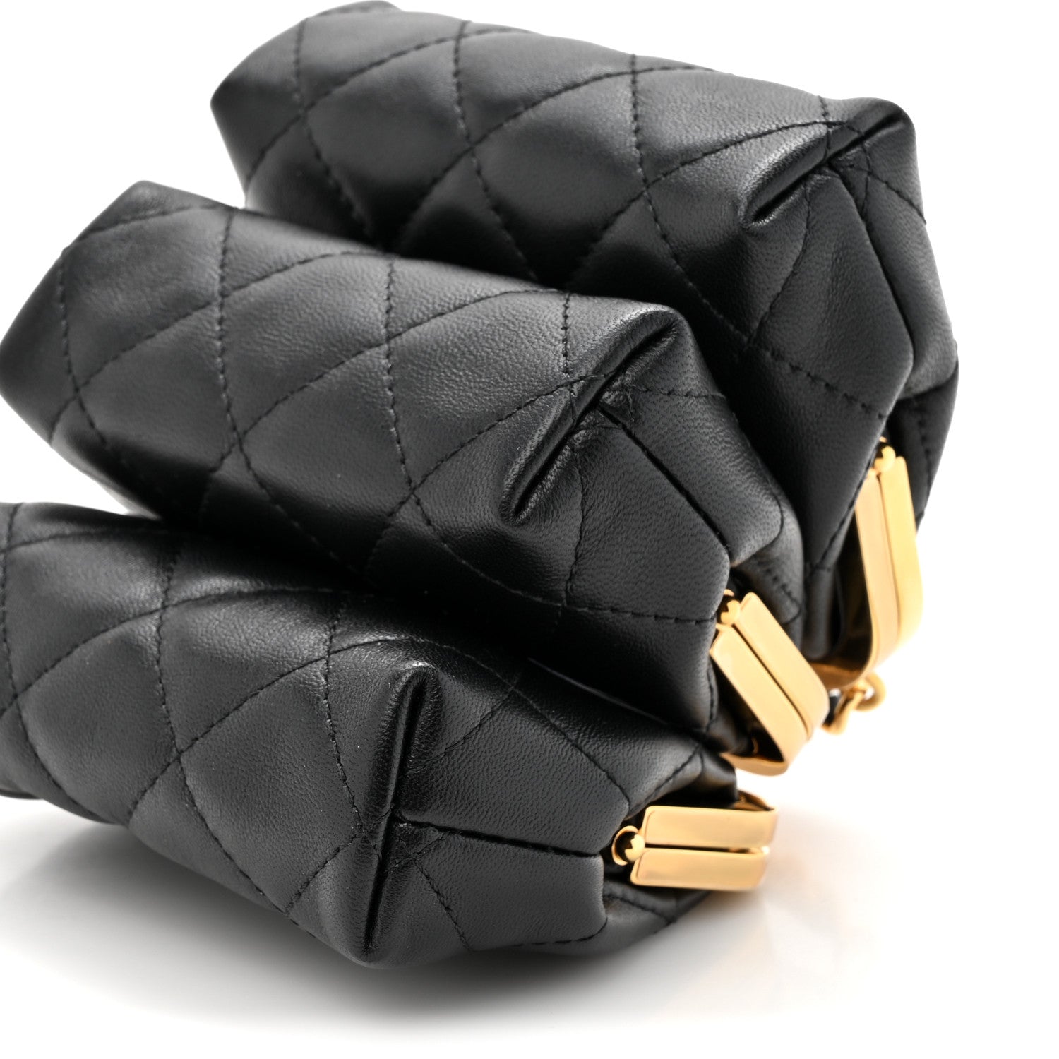 Chanel Lambskin Quilted Trio Kiss Lock Clutch With Chain Black 11 of 13