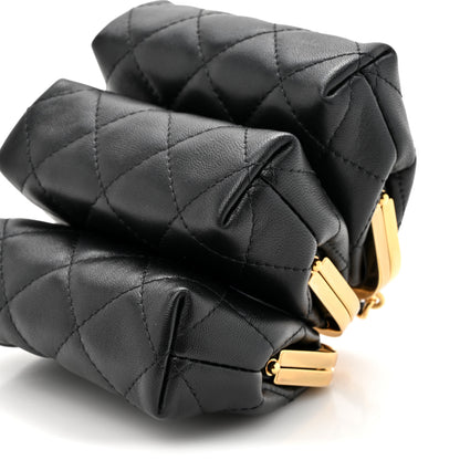 Chanel Lambskin Quilted Trio Kiss Lock Clutch With Chain Black 11 of 13