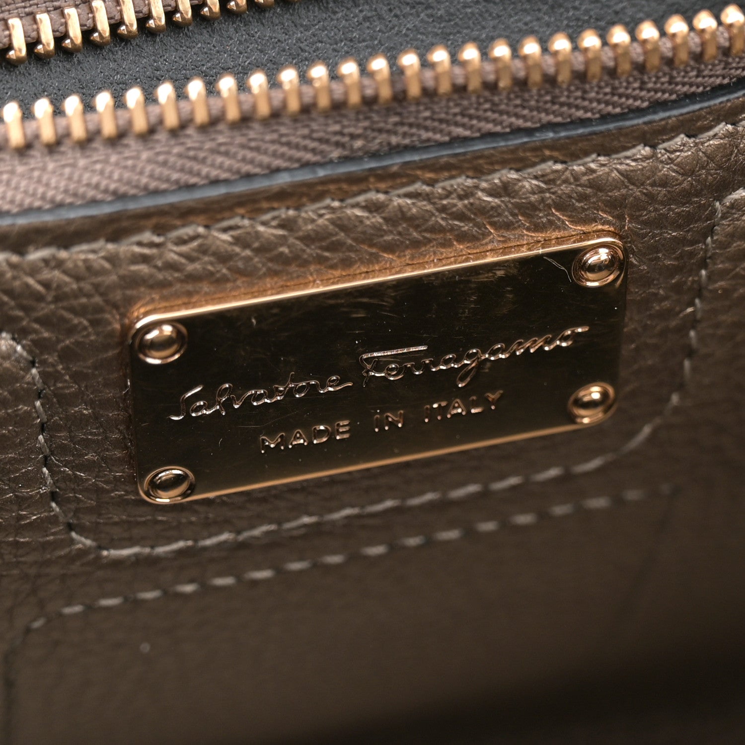 Salvatore Ferragamo Metallic Hammered Calfskin Double Handle Small Amy Tote Graphite 6 of 13