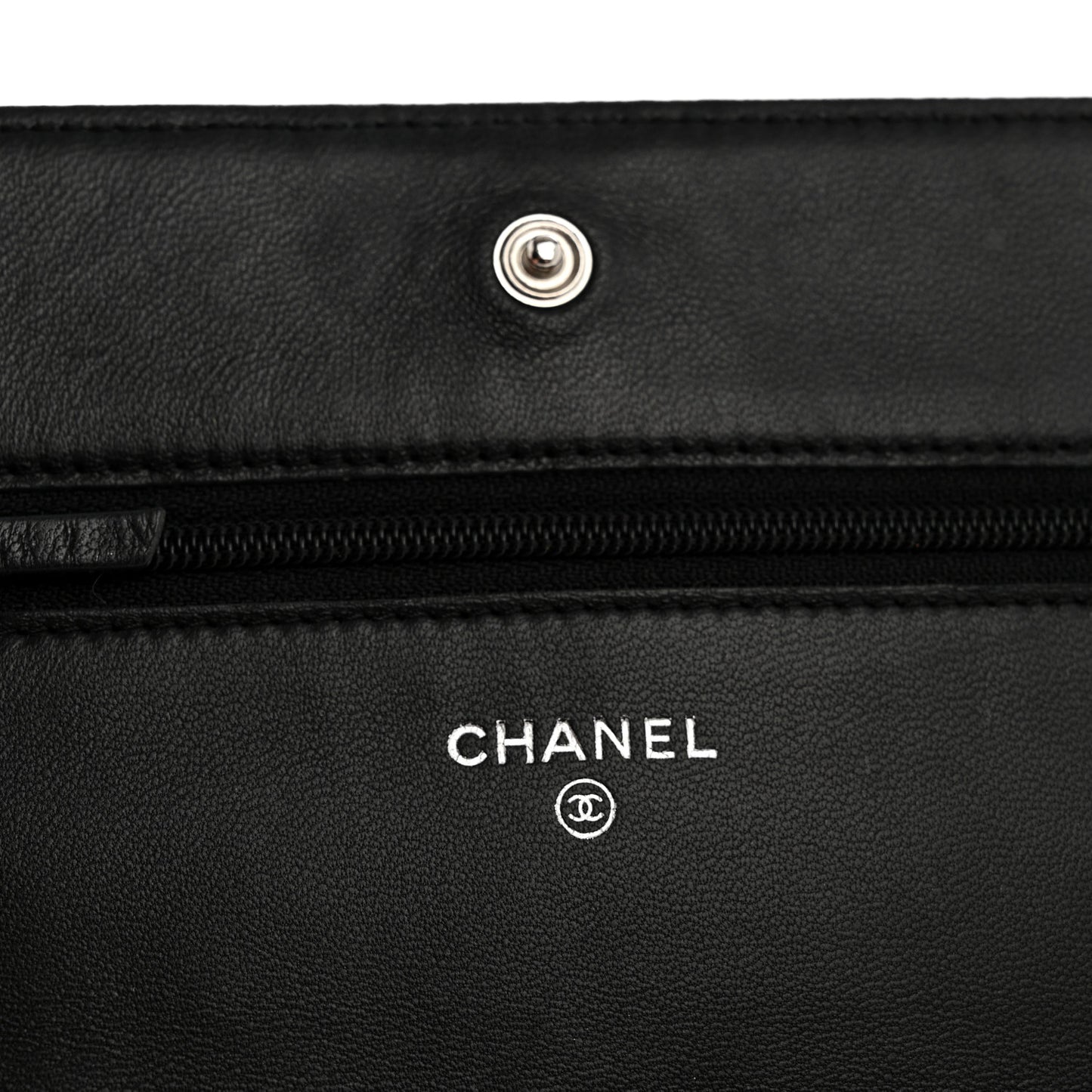 Lambskin Camellia Embossed Wallet On Chain WOC Black