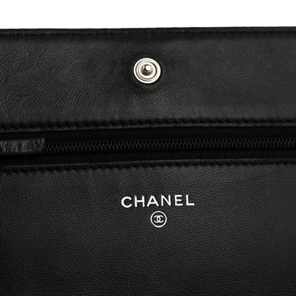 Chanel Lambskin Camellia Embossed Wallet On Chain WOC Black 6 of 14