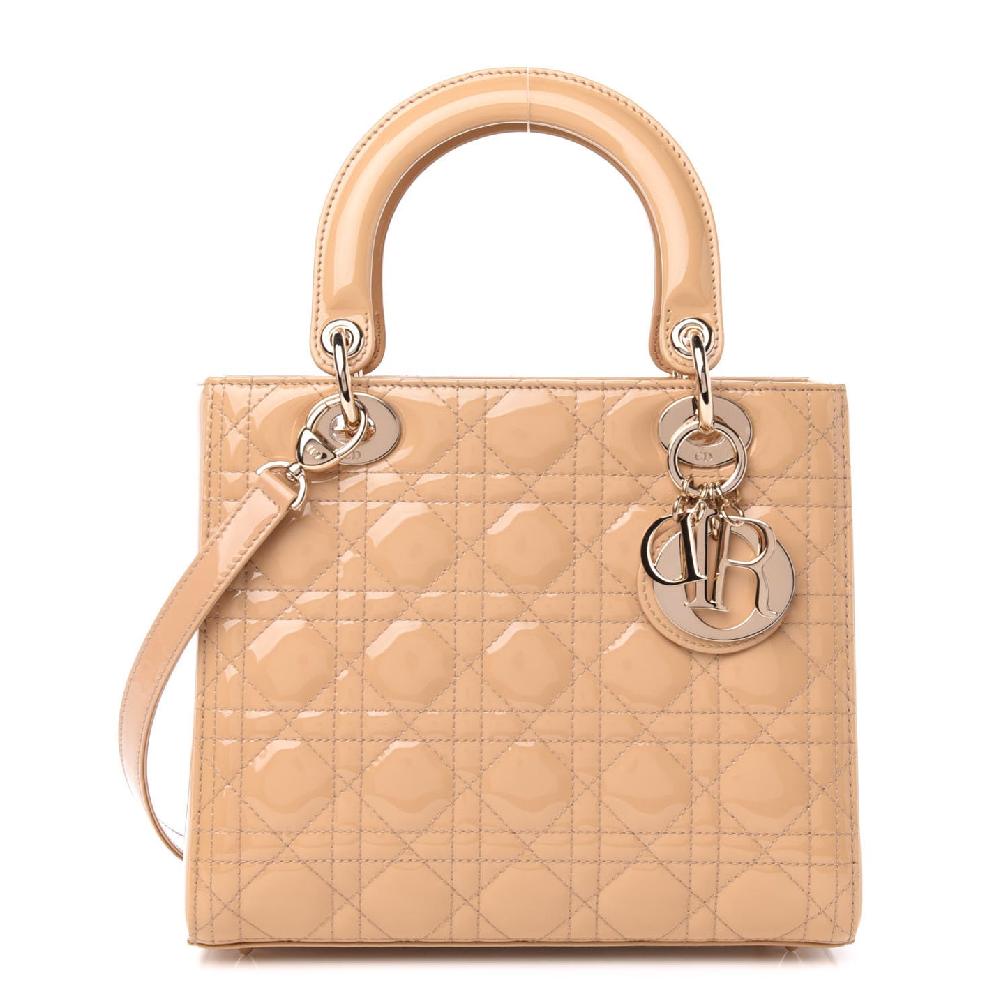 Patent Cannage Medium Lady Dior Beige