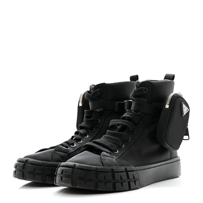 Prada Re-Nylon Gabardine Triangle Womens Wheel Pouch Pocket High Top Sneakers 39 Black 4 of 10