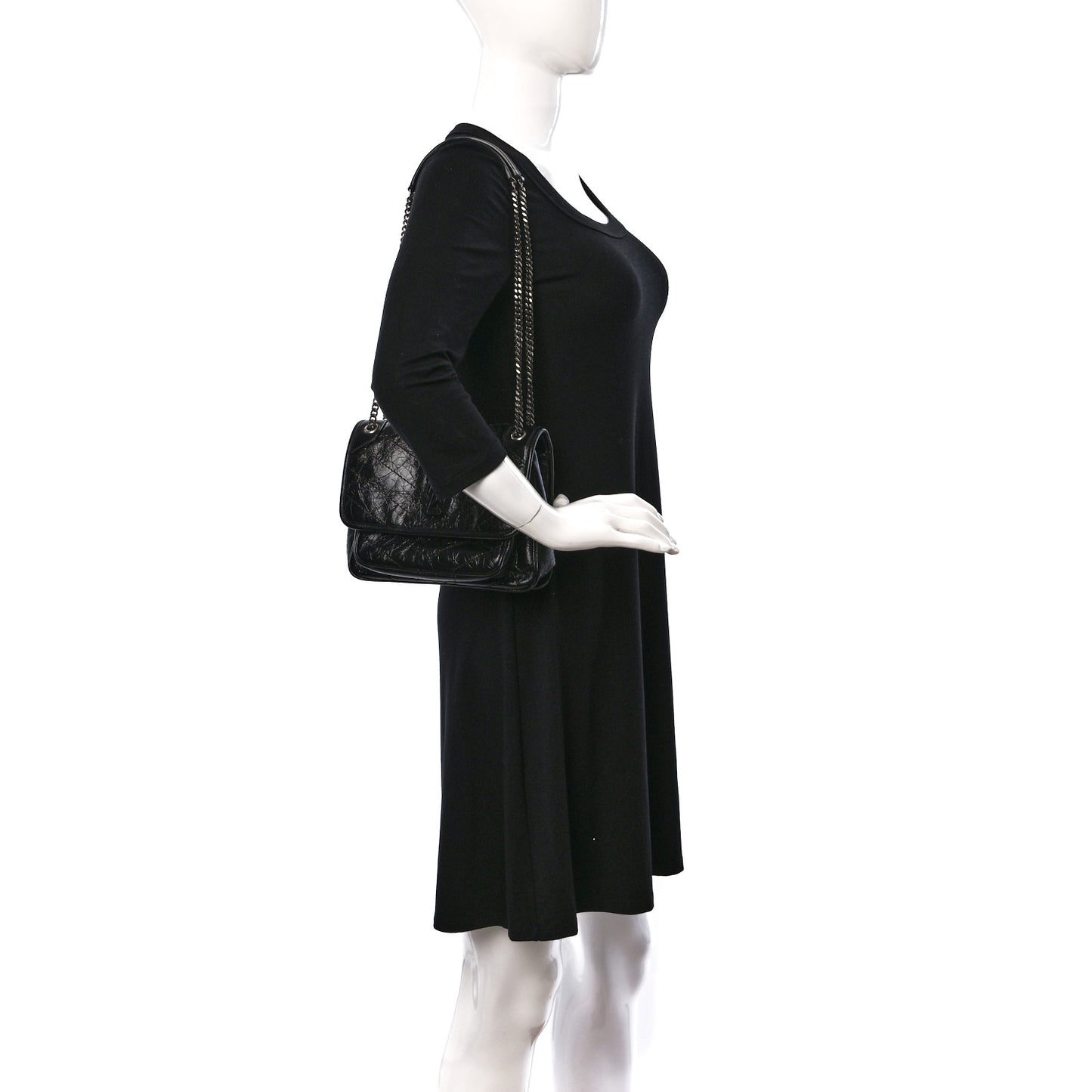 Crinkled Lambskin Matelasse Monogram Baby Niki Chain Satchel Black