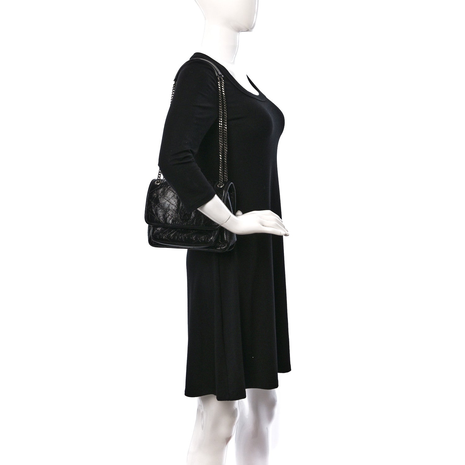 Saint Laurent Crinkled Lambskin Matelasse Monogram Baby Niki Chain Satchel Black 2 of 9