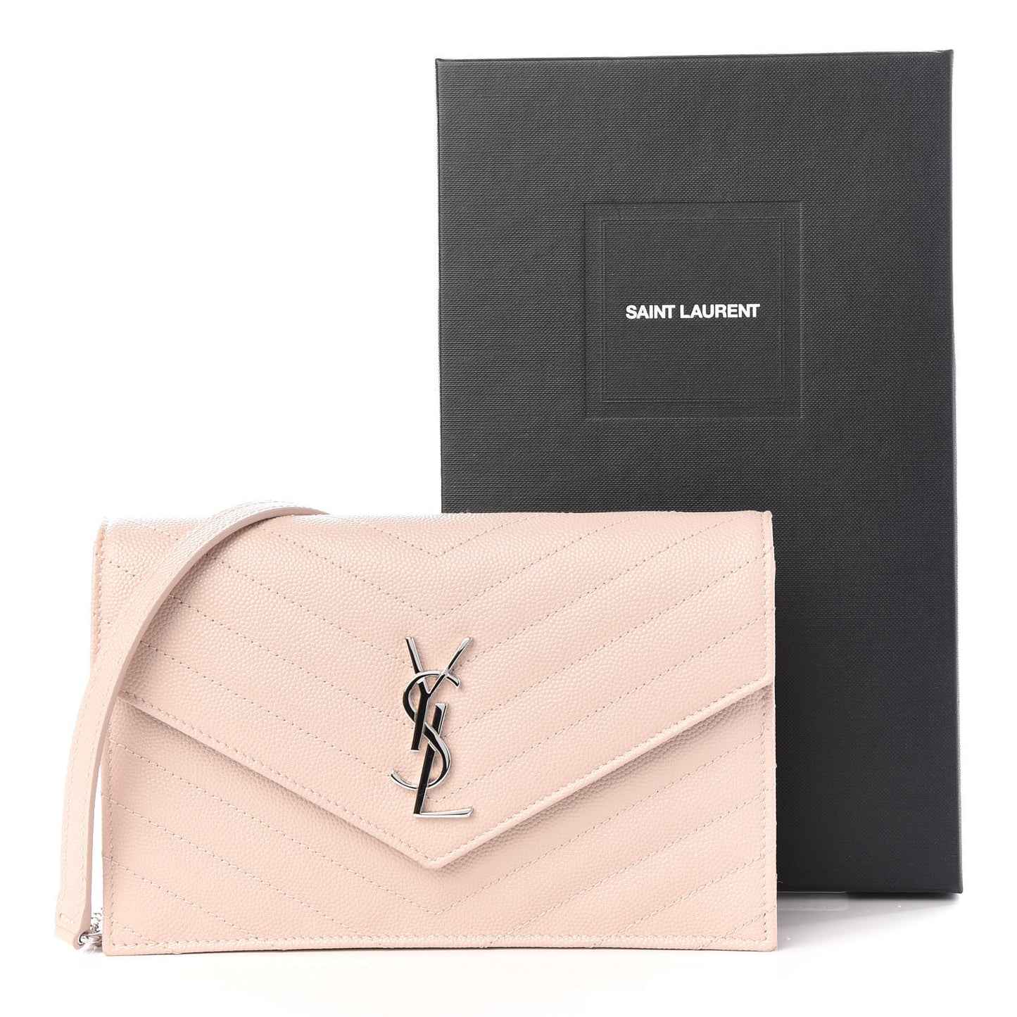 Grain De Poudre Matelasse Chevron Monogram Envelope Chain Wallet Pale Pink