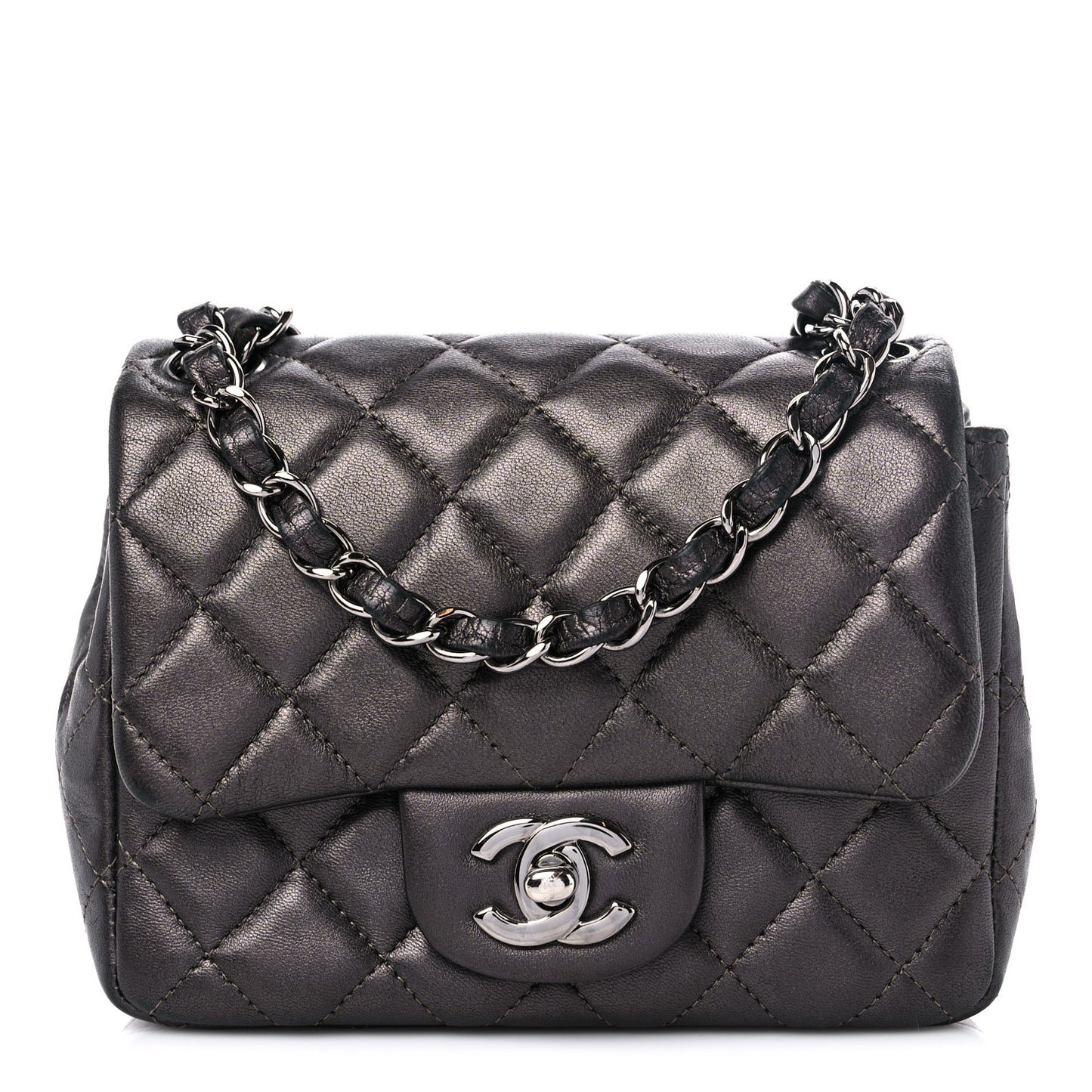 Metallic Lambskin Quilted Mini Square Flap Brown