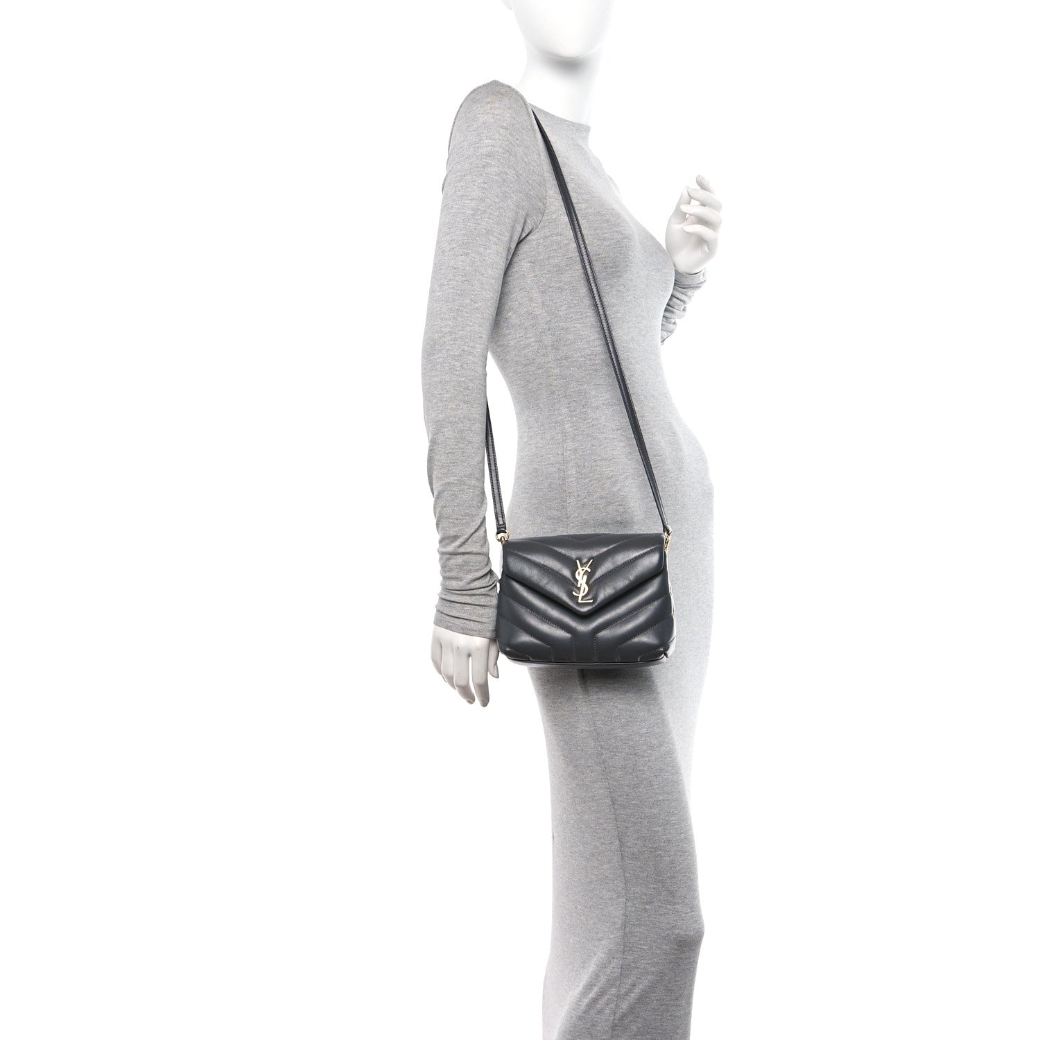 Saint Laurent Calfskin Y Quilted Monogram Toy Loulou Crossbody Bag Storm 2 of 11