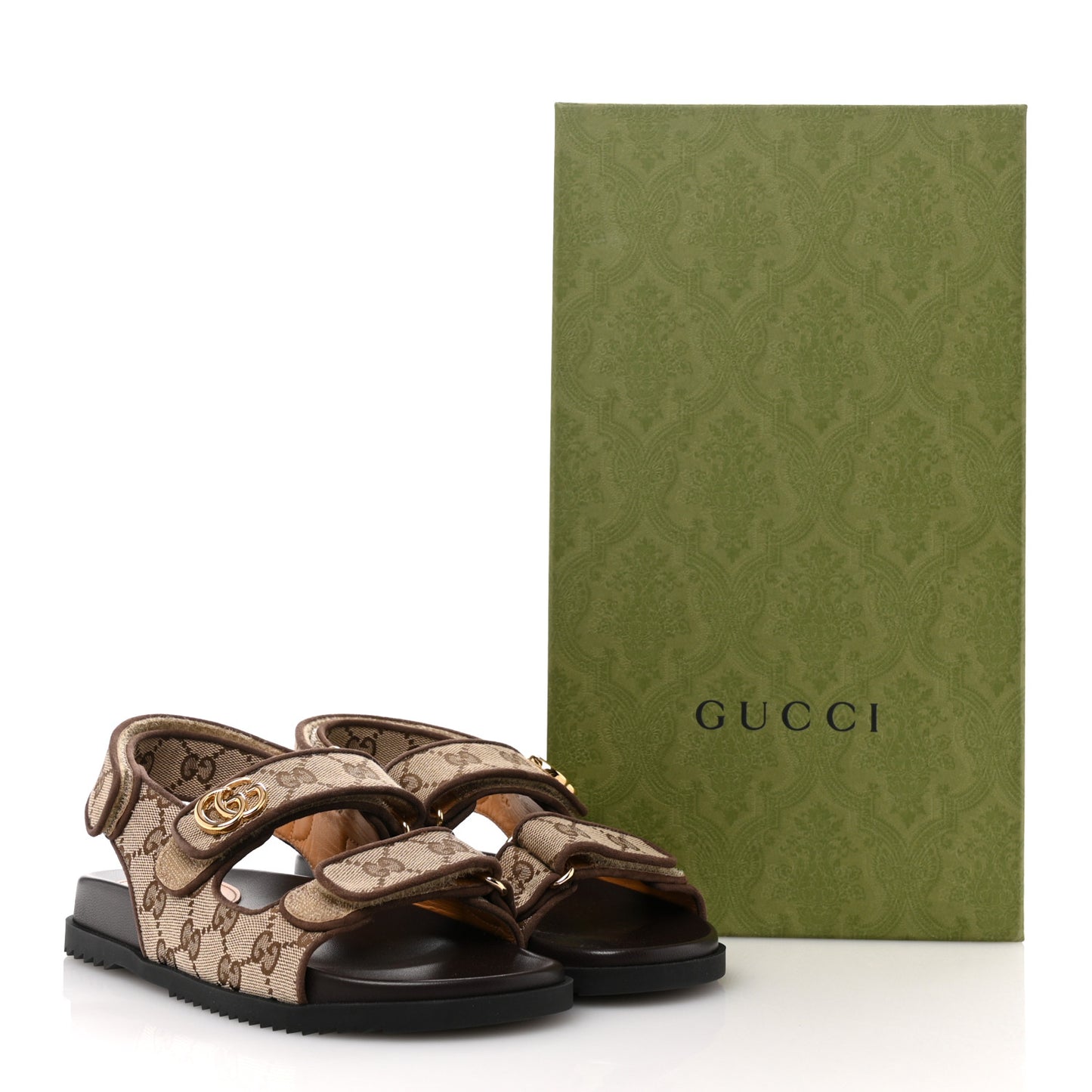 GG Monogram Lavaredo Eco Fabric Womens Slide Sandals With Straps 36 Beige Ebony Light Brown