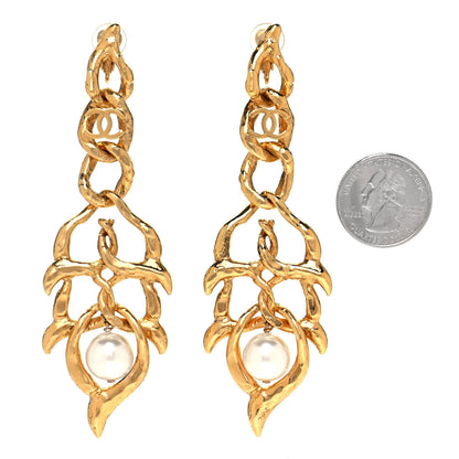 Chanel Chain Link Pearl CC Clip On Earrings Gold 2 of 4