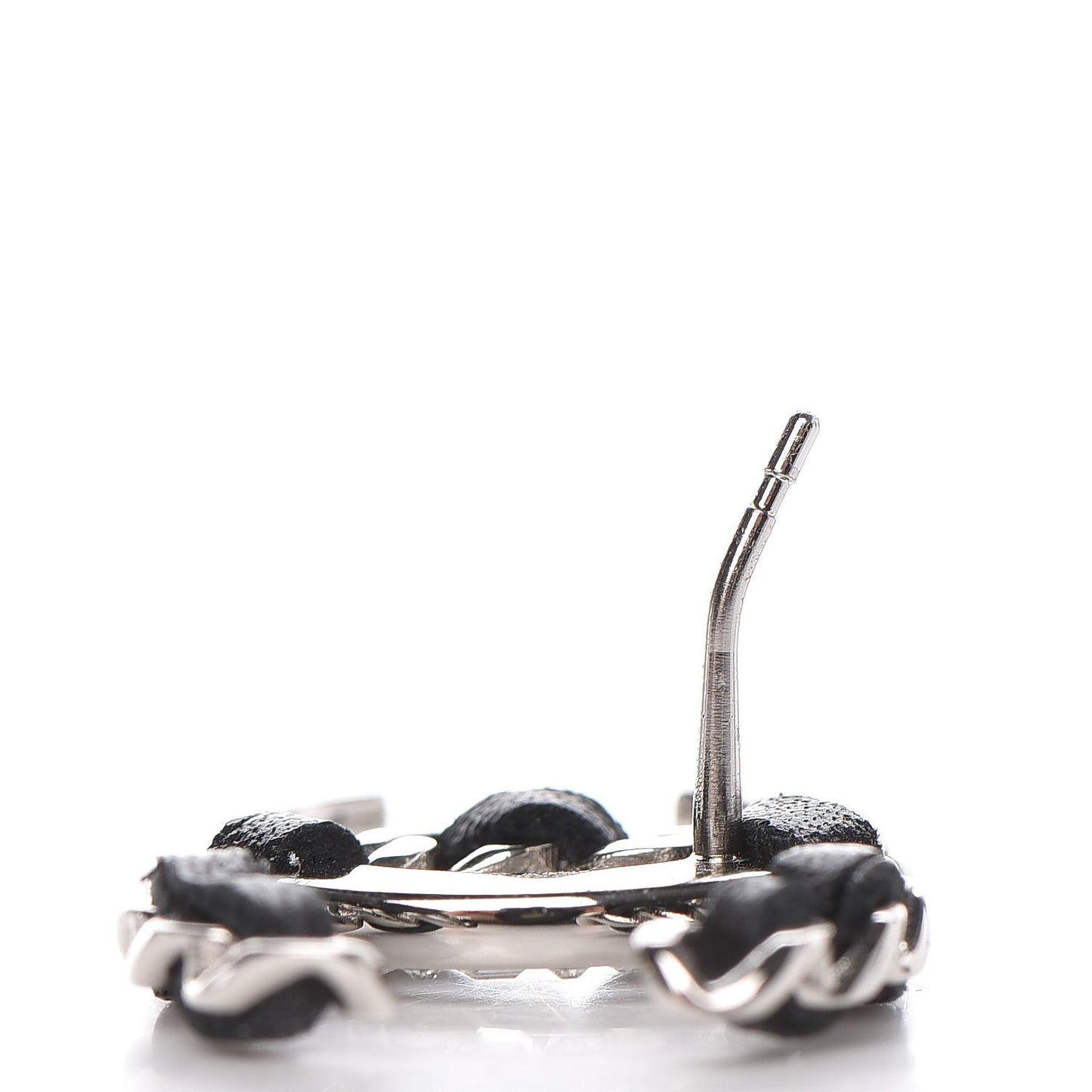 Crystal Baguette Lambskin Large CC Earrings Silver Black