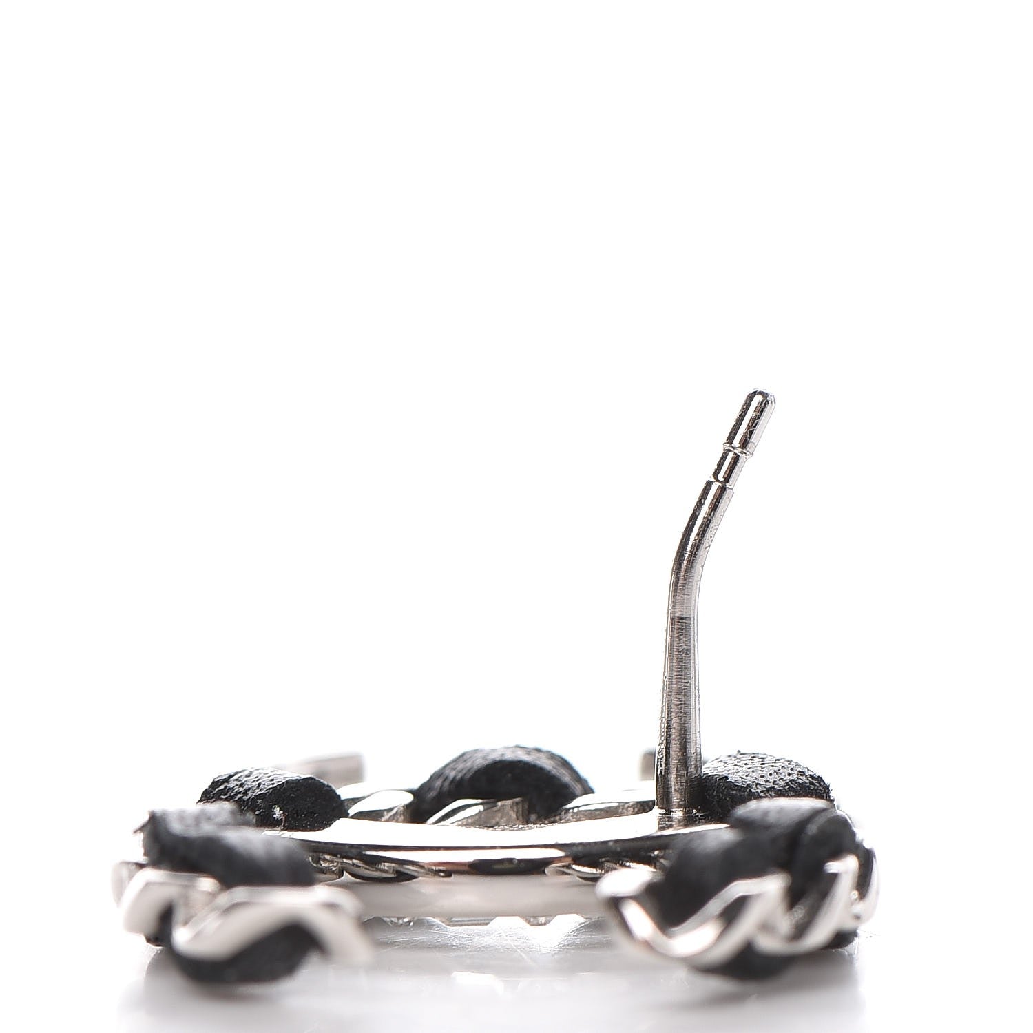 Chanel Crystal Baguette Lambskin Large CC Earrings Silver Black 5 of 6