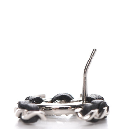 Chanel Crystal Baguette Lambskin Large CC Earrings Silver Black 5 of 6