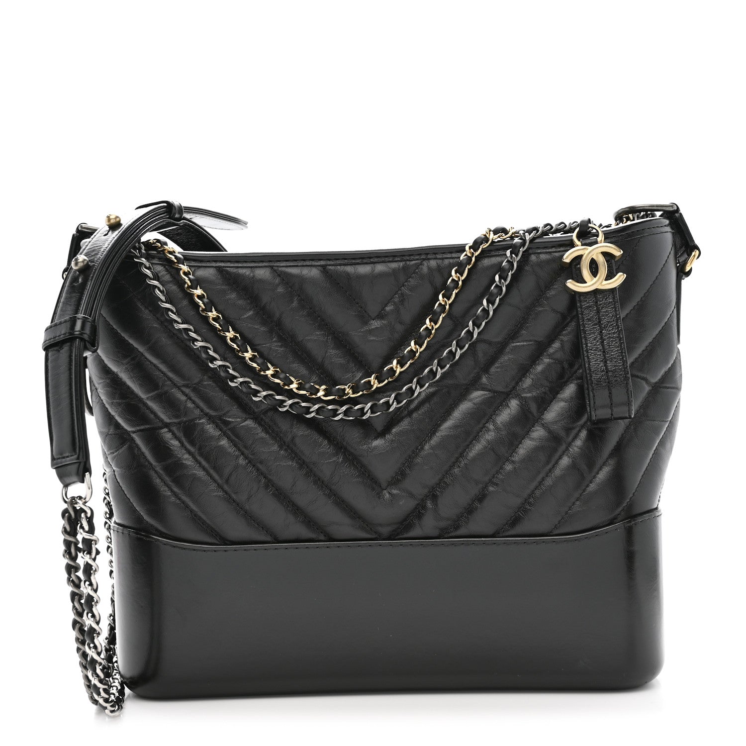 Chanel Aged Calfskin Chevron Quilted Medium Gabrielle Hobo Black 1 of 10