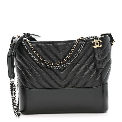 Chanel Aged Calfskin Chevron Quilted Medium Gabrielle Hobo Black 1 of 10