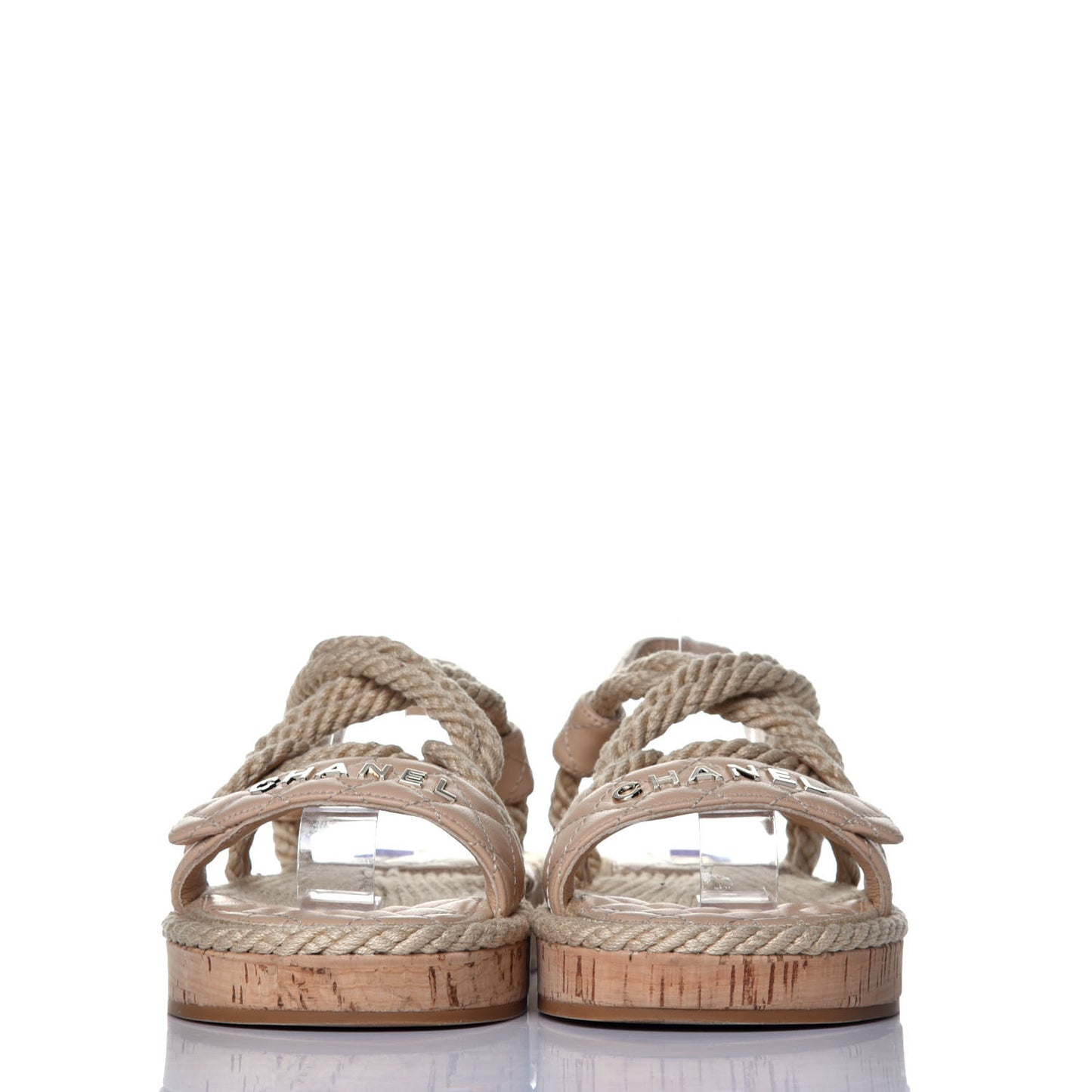 Cord Lambskin Quilted Logo Sandals 38 Beige