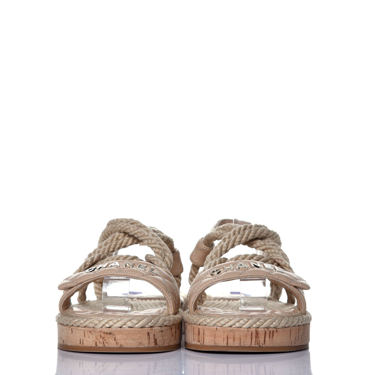 Chanel Cord Lambskin Quilted Logo Sandals 38 Beige 2 of 10