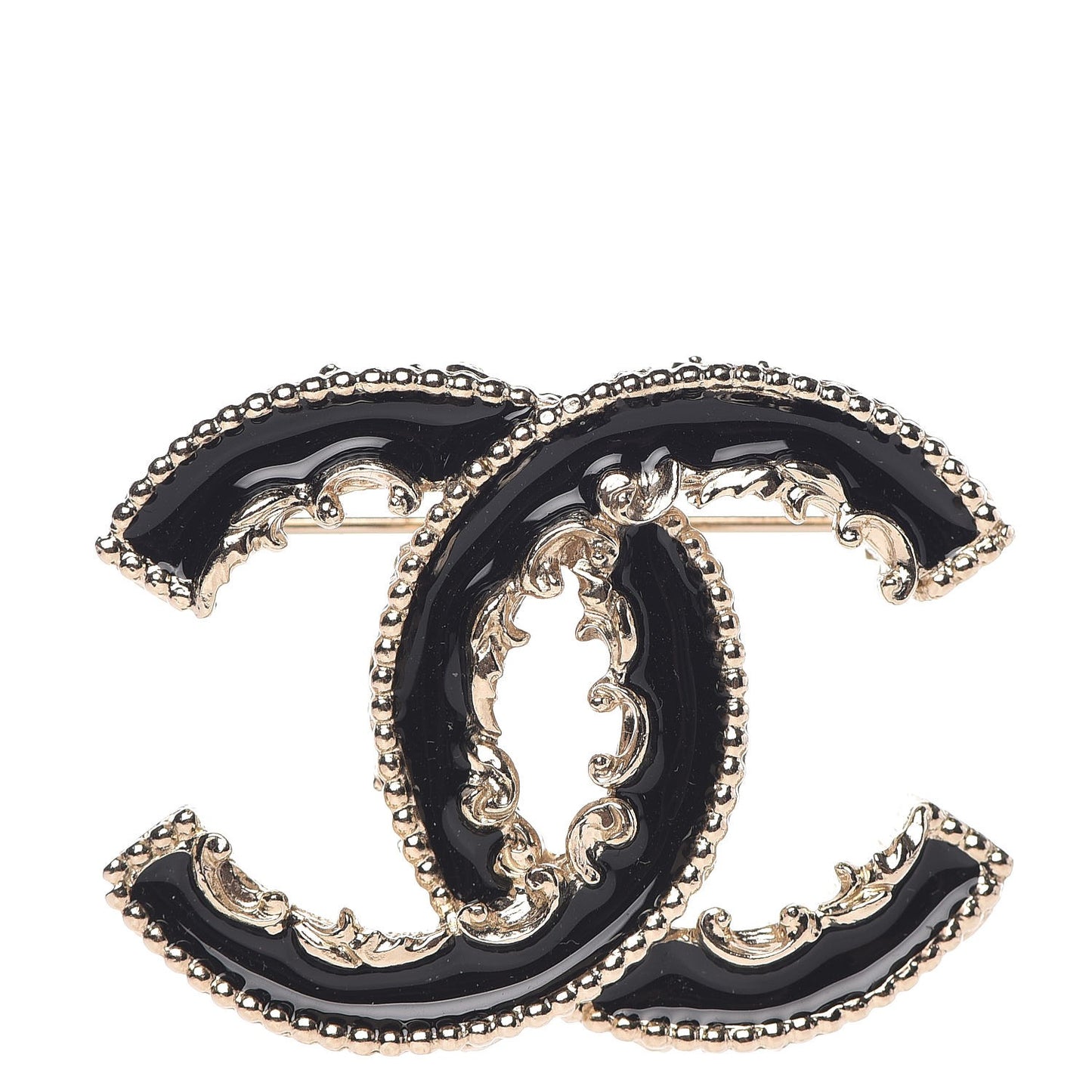 Enamel CC Baroque Brooch Black Gold