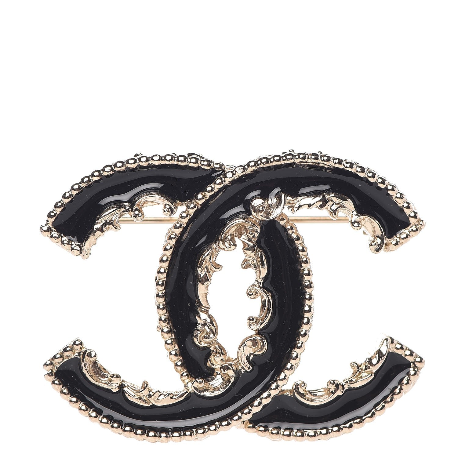 Chanel Enamel CC Baroque Brooch Black Gold 1 of 5