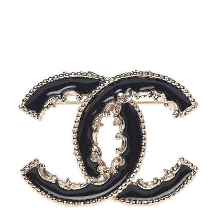 Chanel Enamel CC Baroque Brooch Black Gold 1 of 5