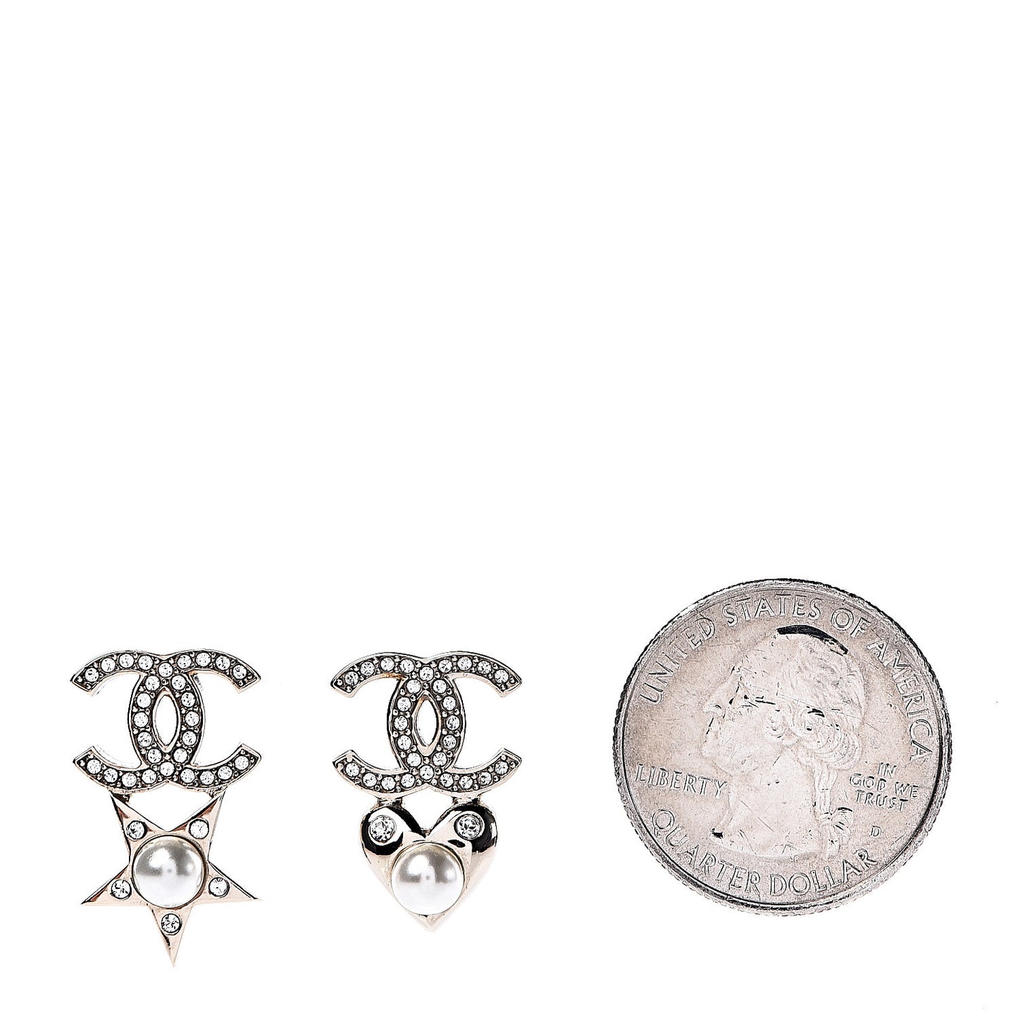 Crystal Pearl Charming Winter CC Star Heart Earrings Gold