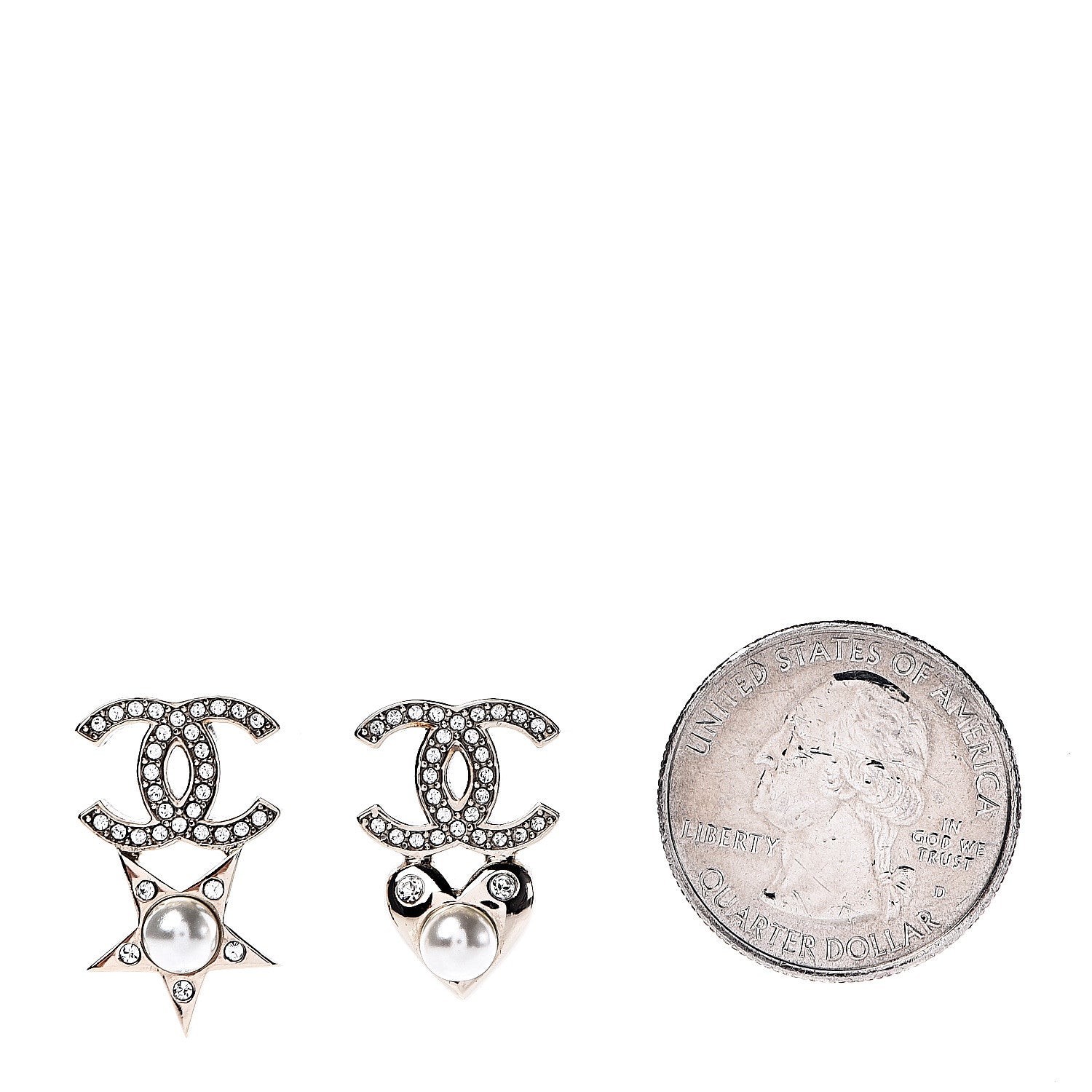Chanel Crystal Pearl Charming Winter CC Star Heart Earrings Gold 2 of 4