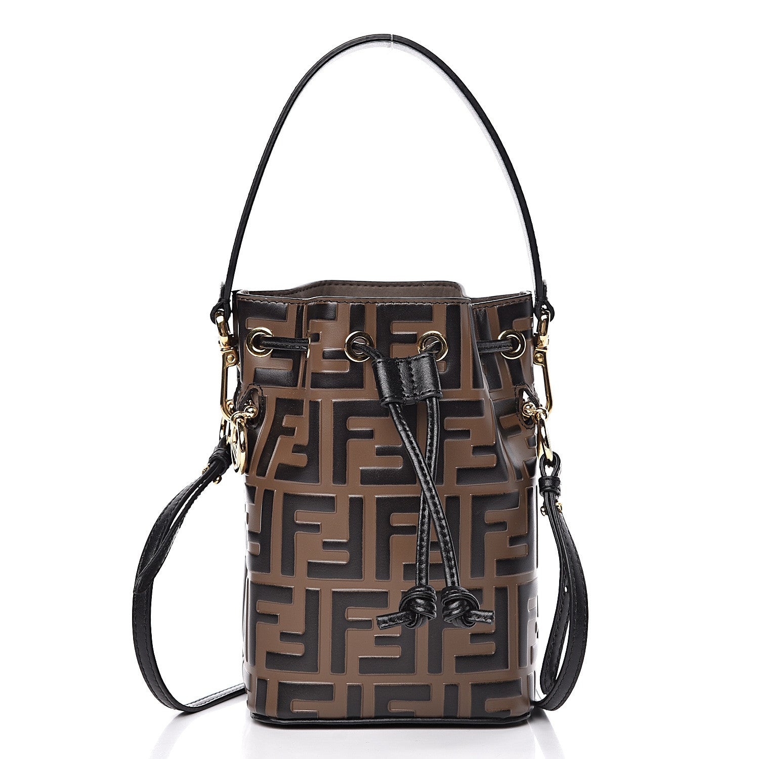 Fendi Vitello Liberty F is Fendi Bi-Color FF 1974 Embossed Mini Mon Tresor Bucket Bag Maya Black 1 of 11