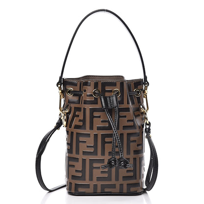Fendi Vitello Liberty F is Fendi Bi-Color FF 1974 Embossed Mini Mon Tresor Bucket Bag Maya Black 1 of 11