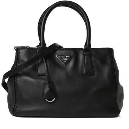 Prada City Calf Hand Stitched Small Galleria Double Zip Tote Black 9 of 14