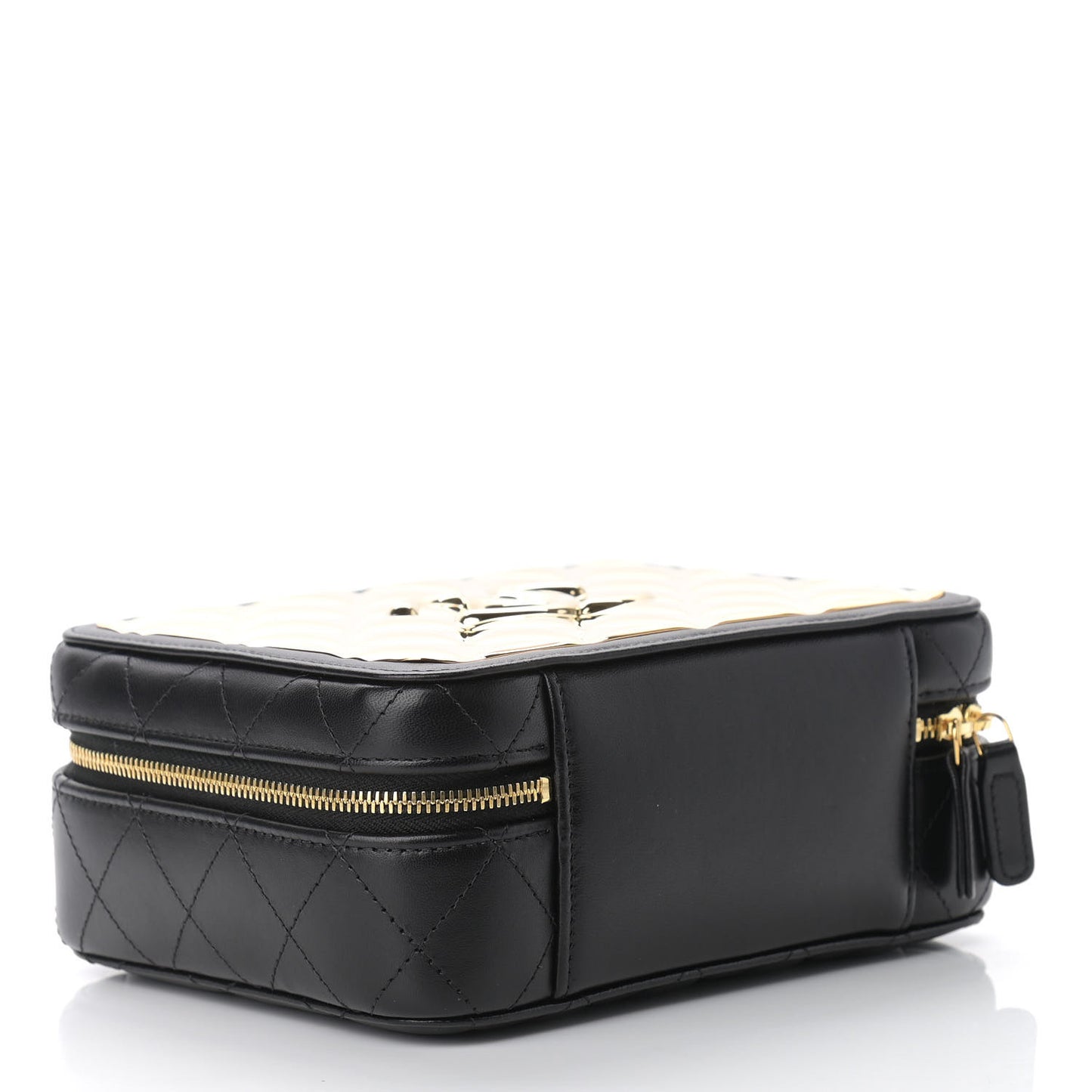 Lambskin Metal Quilted Golden Plate Vanity Case Black Golden Plate Vanity Case Black Gold