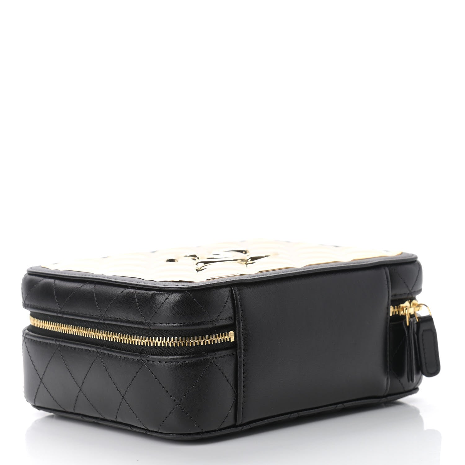Chanel Lambskin Metal Quilted Golden Plate Vanity Case Black Golden Plate Vanity Case Black Gold 4 of 9
