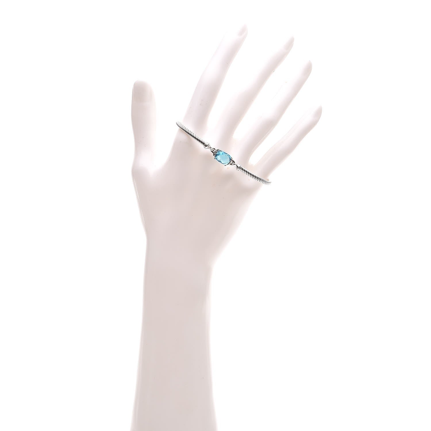 David Yurman Sterling Silver Diamond Blue Topaz 3mm Petite Wheaton Bracelet 2 of 7