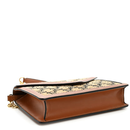 Celine Raffia Jacquard Calfskin Triomphe Wallet on Chain Natural Tan 3 of 9