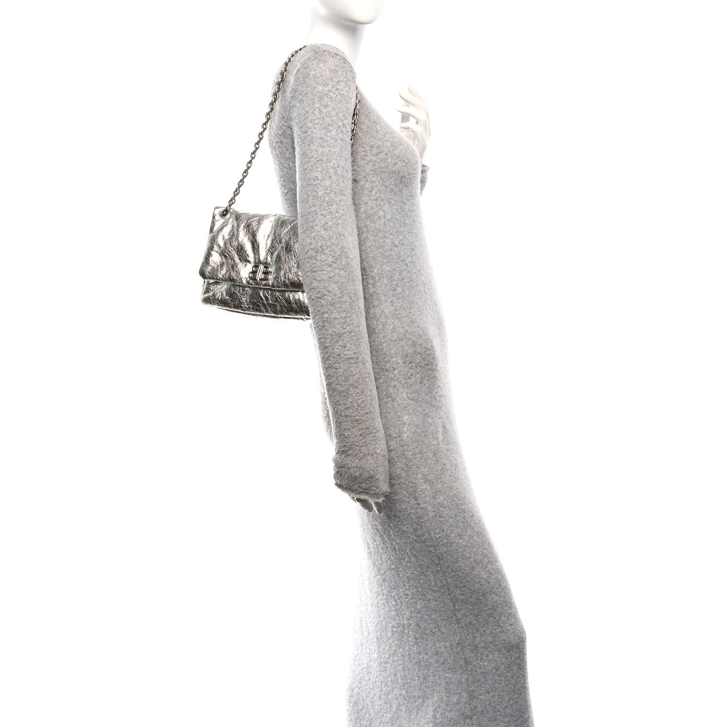 Metallized Arena Calfskin MIni Monaco Chain Shoulder Bag Silver