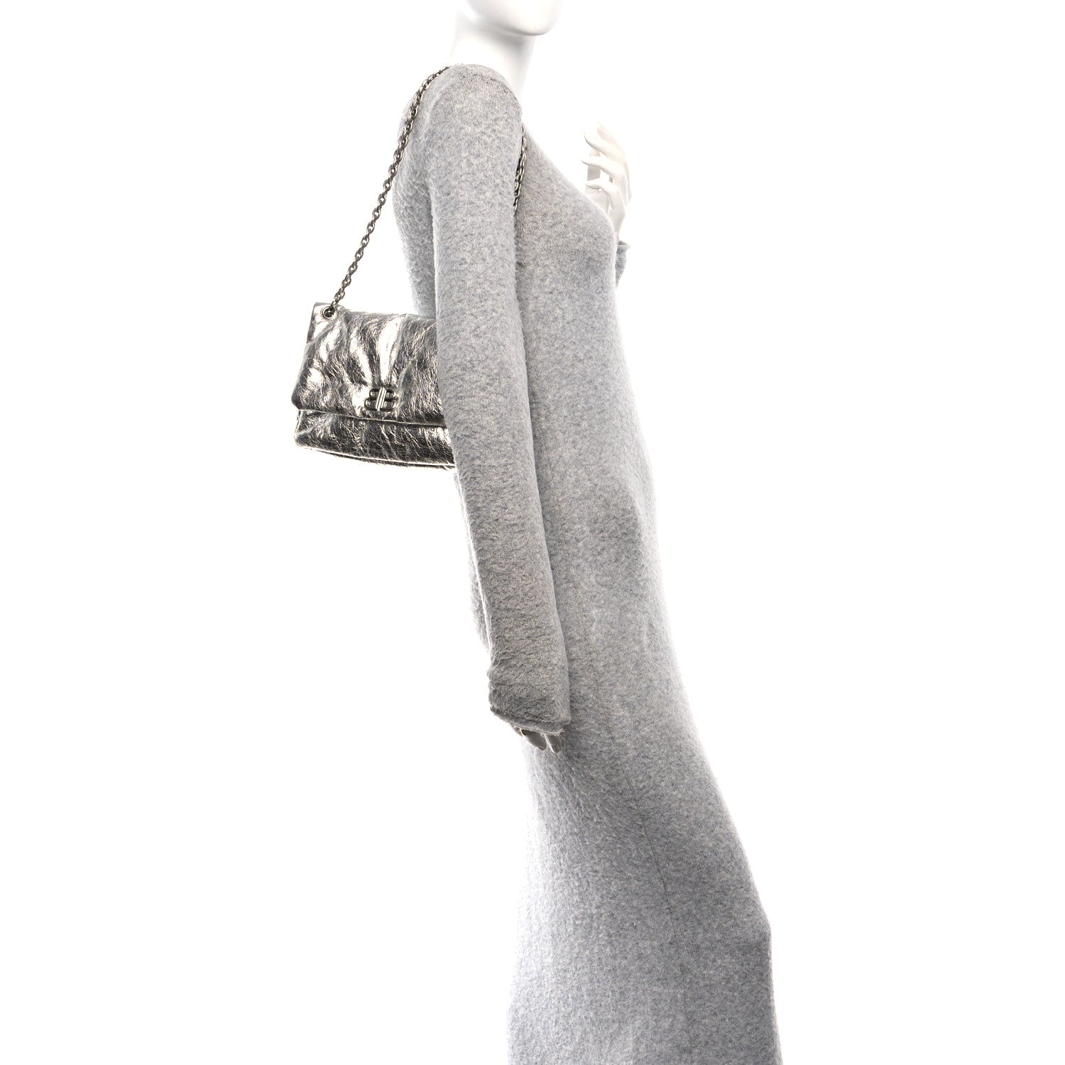 Balenciaga Metallized Arena Calfskin MIni Monaco Chain Shoulder Bag Silver 2 of 9