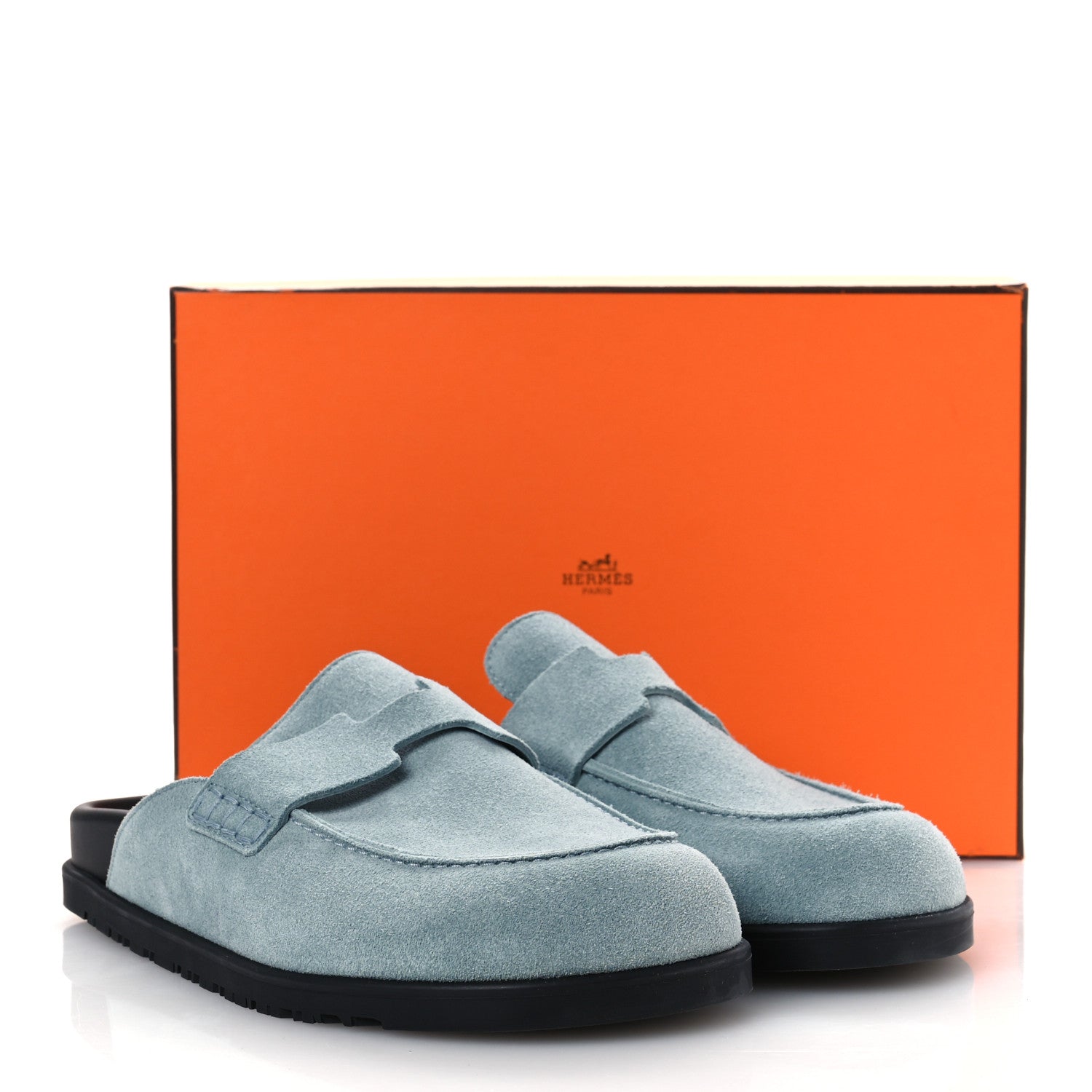 Hermes Suede Calfskin Womens Go Mules 39 Bleu Pinede 11 of 11