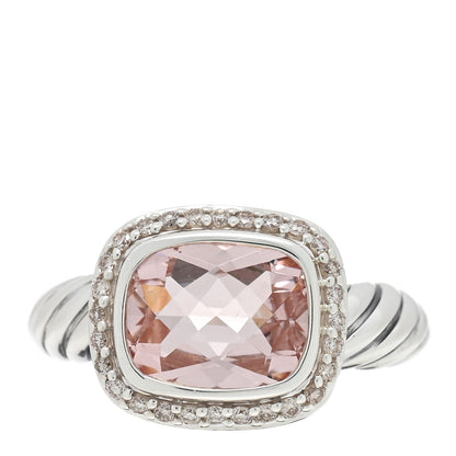 David Yurman Sterling Silver Diamond Morganite 10mm Noblesse Ring 54 7 1 of 4