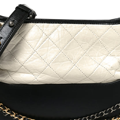 Chanel Aged Calfskin Quilted Small Gabrielle Hobo Black White 7 of 9