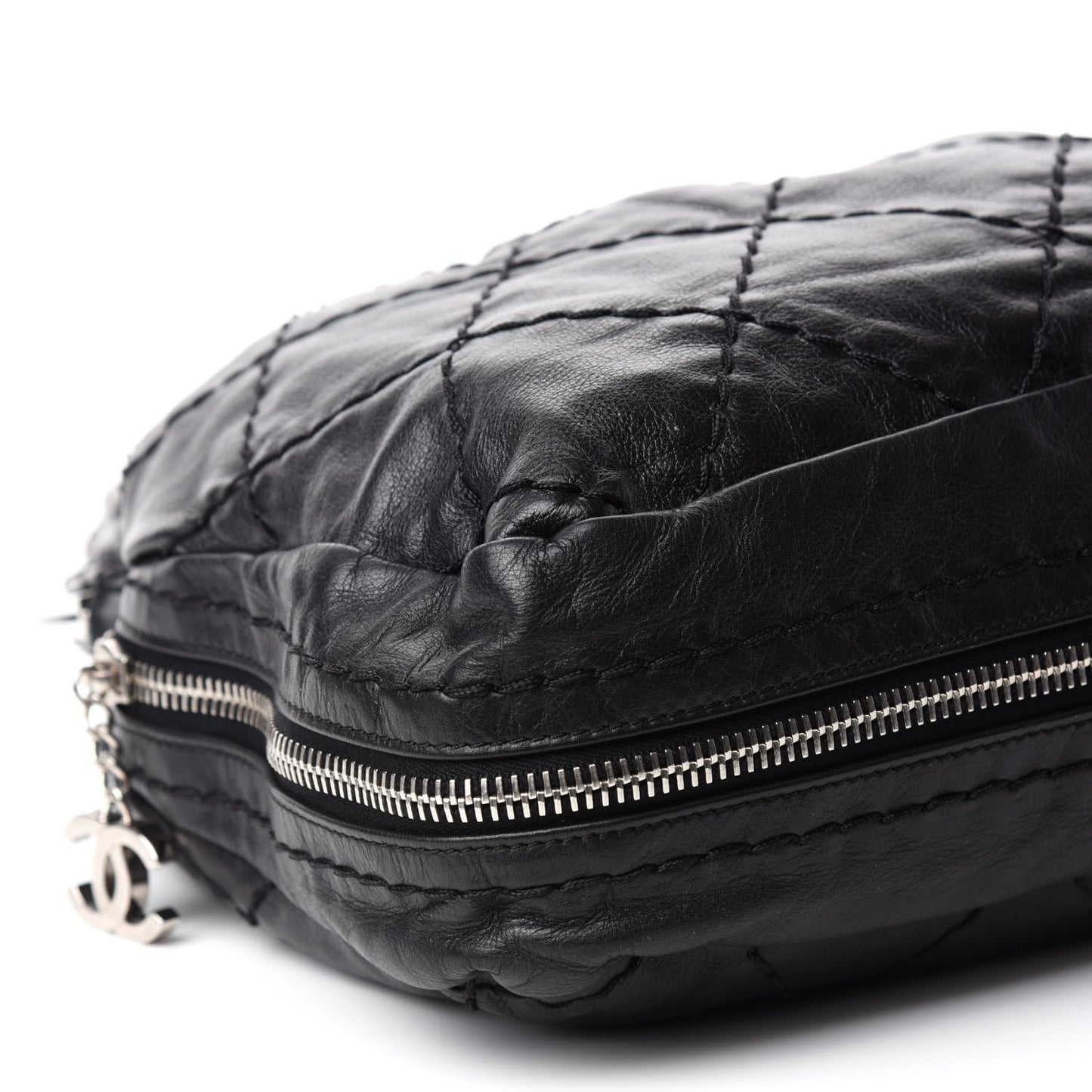 Calfskin Stitched Expandable Frame Bag Black