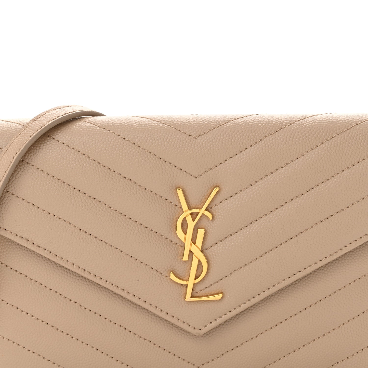 Saint Laurent Grain De Poudre Matelasse Chevron Monogram Chain Wallet Nude Powder 8 of 12
