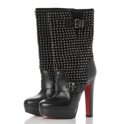 Christian Louboutin Calfskin VIP Suede Marisa 140 Studded Boots 37.5 Black 3 of 9